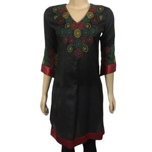 Smartex Women's Blouse Large Black 3/4 Sleeve Embroidered Boho Lightweight